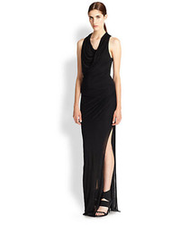Helmut Lang Asymmetrical Draped Jersey Maxi Dress