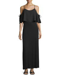 Casual Couture Layered Cold Shoulder Maxi Dress Black