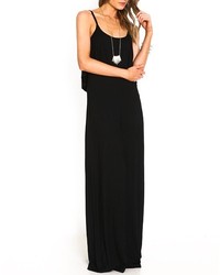 ChicNova Flouncing Hem Backless Black Long Cami Dress