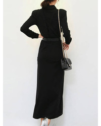 Choies Black Knitted Maxi Dress With Split