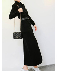 Choies Black Knitted Maxi Dress With Split