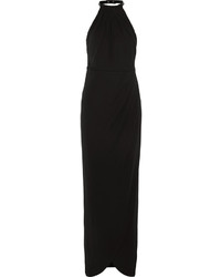 Karl Lagerfeld Iva Faux Leather Trimmed Jersey Crepe Maxi Dress