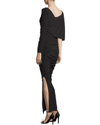Melissa Masse One Sleeve Ruched Maxi Dress Black