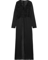 The Row Sabrina Smocked Silk Chiffon Maxi Dress Black