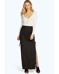 Boohoo Alandria Lace Up Side Suedette Maxi Skirt