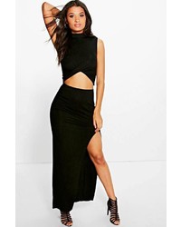 Boohoo Alivia Sliced Front Jersey Maxi Skirt