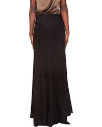 Balmain Black Suede Maxi Skirt