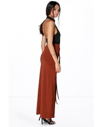 Boohoo Giselle Lace Up Front Pocket Detail Maxi Skirt