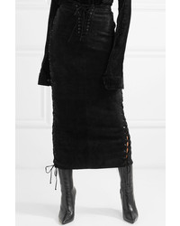 Unravel Project Lace Up Suede Midi Skirt