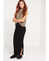 Missguided Long Ribbed Maxi Skirt Black