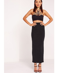 Missguided Ribbed Maxi Skirt Black