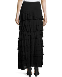 Chelsea & Theodore Pull On Tiered Maxi Skirt Black