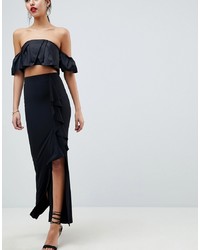 ASOS DESIGN Slinky Maxi Skirt With Split And Front Ruffle