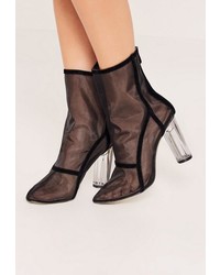 Missguided Black Mesh Clear Heeled Ankle Boots