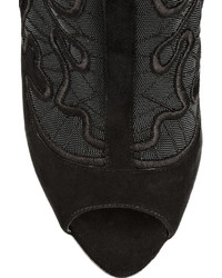Nicholas Kirkwood Embroidered Mesh And Suede Peep Toe Ankle Boots