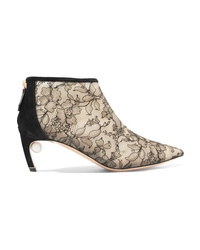 Nicholas Kirkwood Mira Faux Pearl Embellished Lace And Suede Ankle Boots