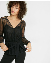 Express Lace And Mesh Semi Sheer Surplice Blouse