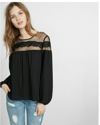 Express Mesh And Lace Long Sleeve Blouse