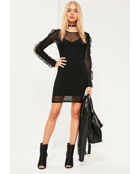Missguided Black Two Layer Mesh Frill Arm Bodycon Dress