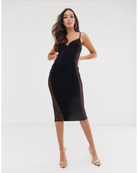 PrettyLittleThing Py Bodycon Midi Dress With Mesh S In Black