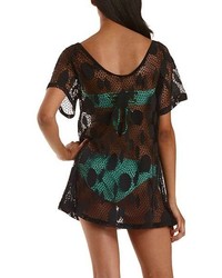 Charlotte Russe Short Sleeve Cut Out Mesh Cover Up
