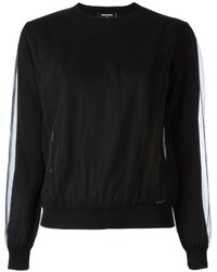 Black Mesh Crew-neck Sweater