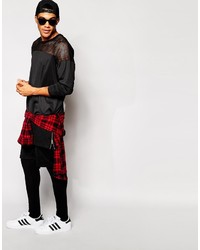 Asos Brand Super Longline Long Sleeve T Shirt With Mesh Panels And Side Zips