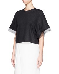 Nobrand Mesh Sleeve Embossed Cropped T Shirt