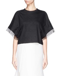Nobrand Mesh Sleeve Embossed Cropped T Shirt