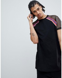 ASOS DESIGN Relaxed Longline T Shirt With Mesh Raglan Sleeves And Contrast Taping