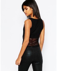 Asos Collection Crop Top With Plunge Neck In Fishnet