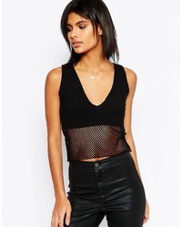 Asos Collection Crop Top With Plunge Neck In Fishnet