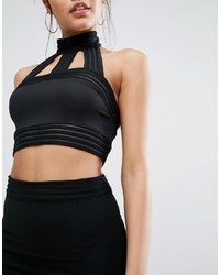 Missguided Mesh Ribbed High Neck Zip Through Bralette Co Ord