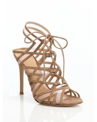 Gianvito Rossi Suede Mesh Lace Up Cutout Sandals