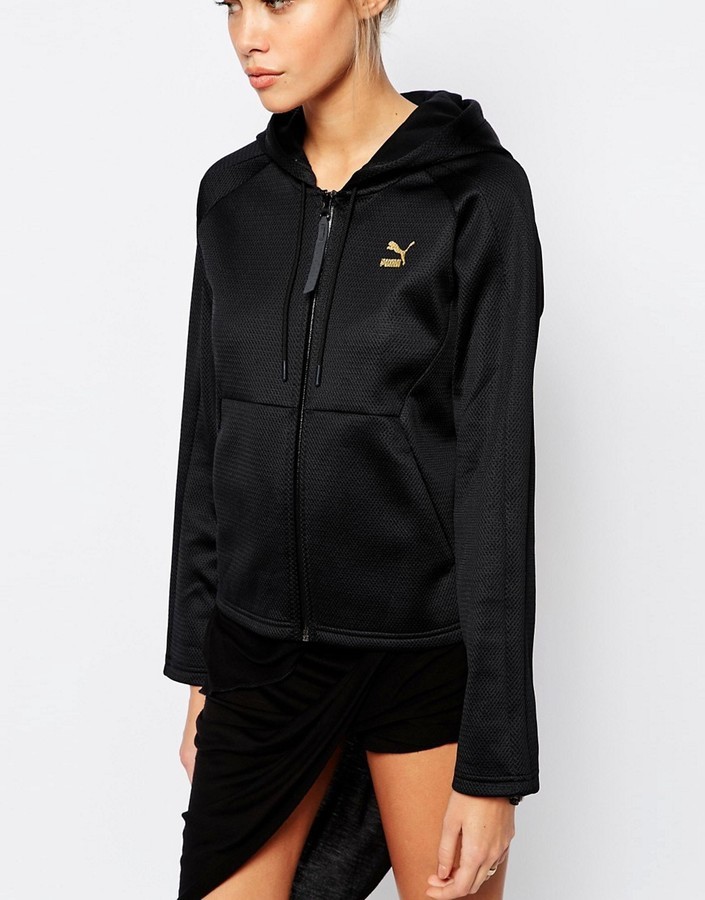 Black and gold pumas zip cheap hoodie