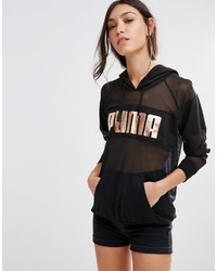 puma oversized sheer mesh hoodie with rose gold logo