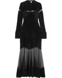 Alexander McQueen Mesh Paneled Fleece Midi Dress Black