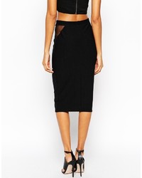 Asos Collection Midi Pencil Skirt In Texture With Sheer Inserts