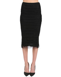 Chan Luu Mesh Embroidered Pencil Skirt In Black