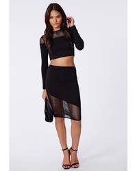 Missguided Amily Fishnet Insert Midi Skirt Black