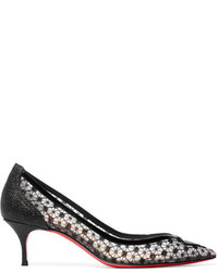 Christian Louboutin Neomid 55 Embroidered Mesh And Leather Pumps Black