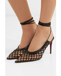 Christian Louboutin Roland Mouret Cage And Curry Mesh And Woven Leather Pumps