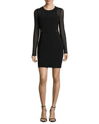 GUESS Ribbed Mesh Accented Long Sleeve Sheath Dress