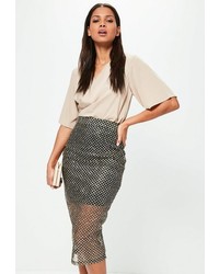 Missguided Black Glitter Pattern Mesh Midi Skirt
