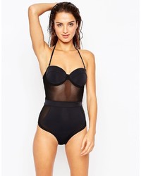 Asos Mesh Panel Cupped Swimsuit