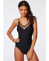 Missguided Mesh Panel Swimsuit Black