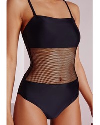 Missguided Mesh Panelled Swimsuit Black