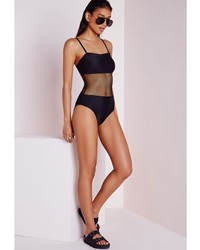 Missguided Mesh Panelled Swimsuit Black