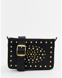 ASOS Edition Cross Body Shoulder Flight Bag In Black With Gold Studs