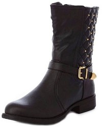 Charlotte Russe Quilted Studded Belted Mid Calf Boots